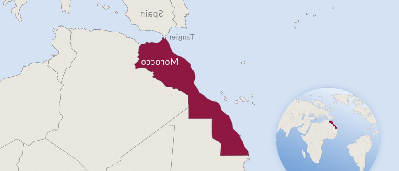 西非地图，摩洛哥用红色标出